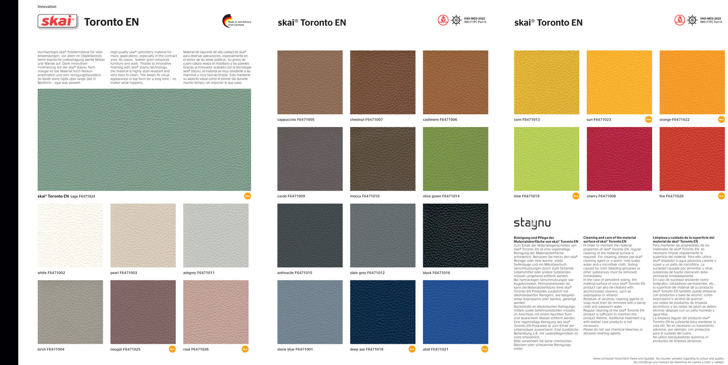 Wzornik Tapicerki Toronto Skai® od Continental: wybierz kolor swoich ławek
