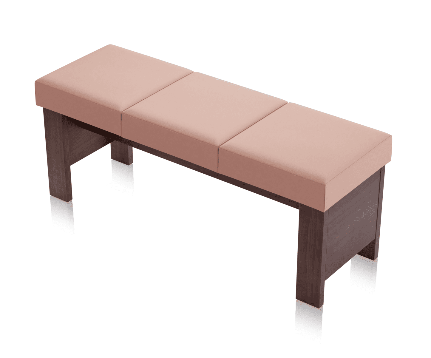 Ławka Nora Ciemny Orzech - Alt text: Ławka Nora w ciemnym orzechu z różowym tapicerowanym siedziskiem, idealna jako ławka na korytarz szkolny.